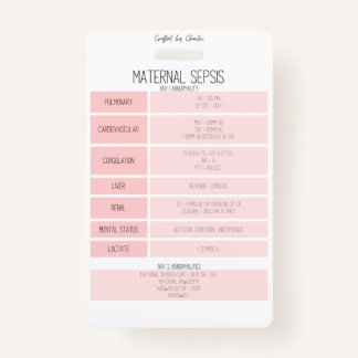 Maternal Sepsis Reference Nurse Badge Card