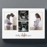 Maternity 4 photo Collage Monogram Initial Plaque<br><div class="desc">Maternity 4 photos Monogram Initial Name. A keepsake for the mom and dad to be with this 4 photo collage, for your pregnancy and baby scan images. A monogram initial is in gold with name overlaid on top. Easy to personalise with your details and simply replace the sample images with...</div>