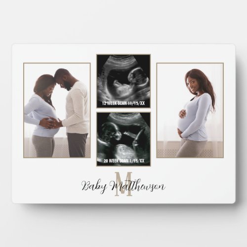 Maternity 4 photo Collage Monogram Initial Plaque