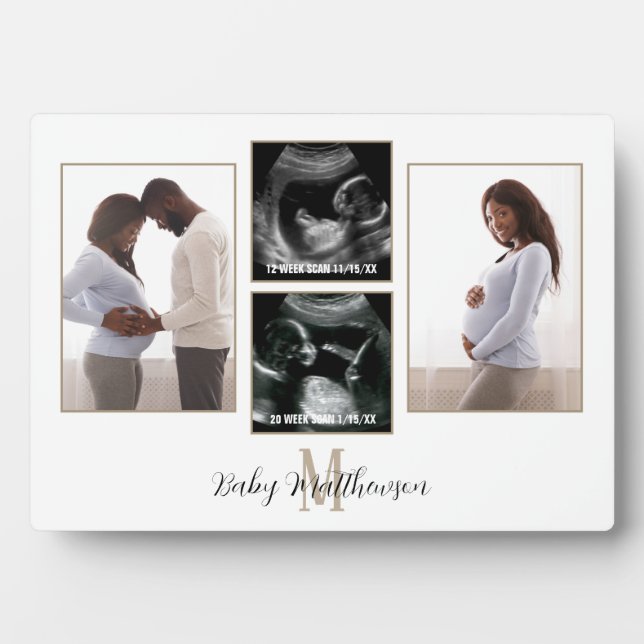 Maternity 4 photo Collage Monogram Initial Plaque (Front)