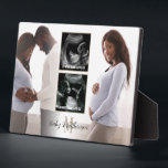 Maternity 4 photos Overlay Monogram Initial  Plaque<br><div class="desc">Maternity 4 photos Overlay Monogram Initial Name. A keepsake for the parents to be with this 4 photo collage, for your pregnancy and baby scan images. A monogram initial is in gold with name overlaid on top. Easy to personalise with your details and simply replace the sample images with your...</div>