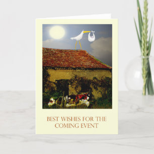 Maternity leave wishes, stork, baby, moon card