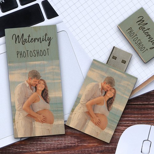 Maternity Photoshoot Bump to Baby Photo Wood Flash Drive