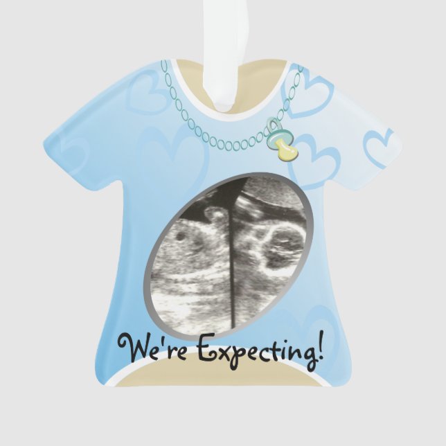 Maternity Shirt Blue Baby Announcement Ornament (Front)