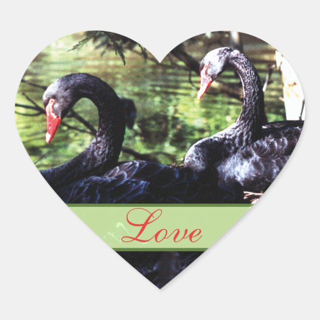 Mates for Life Black Swans Heart Shaped Sticker (Front)