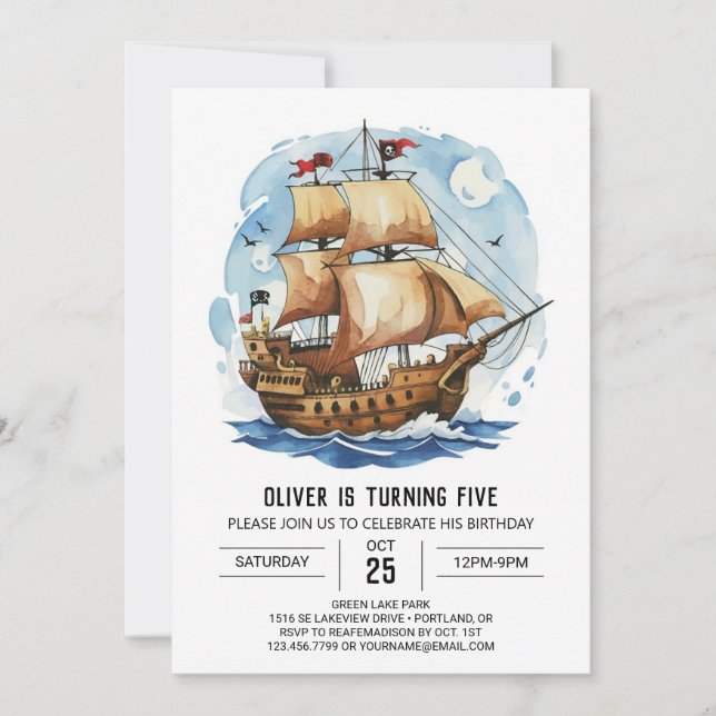 Matey Happy Nautical Pirate Birthday Invitation (Front)