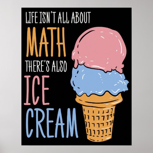 Math and Ice Cream Mathematics Teacher Gag Poster