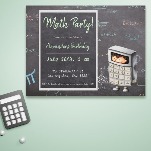 Math Black Illustrated Calculator Kid Invitation Postcard