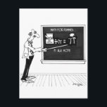 Math Cartoon 5850 Postcard<br><div class="desc">A professor of "Math For Dummies" shows on a blackboard a scoop of ice cream over the Greek letter, pi (π) thus creating, "Pi Ala Mode."</div>