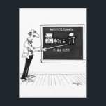 Math Cartoon 5850 Postcard<br><div class="desc">A professor of "Math For Dummies" shows on a blackboard a scoop of ice cream over the Greek letter,  pi (π) thus creating,  "Pi Ala Mode."</div>