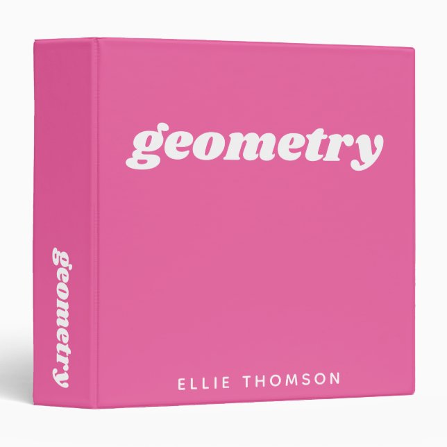 Math Class Custom Monogram Hot Pink School 3 Ring Binder (Front/Spine)