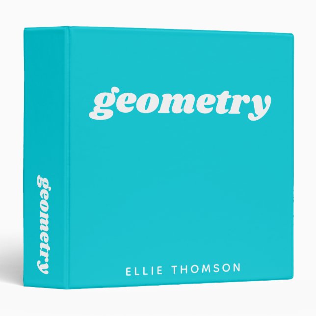 Math Class Custom Monogram Turquoise Blue School 3 Ring Binder (Front/Spine)