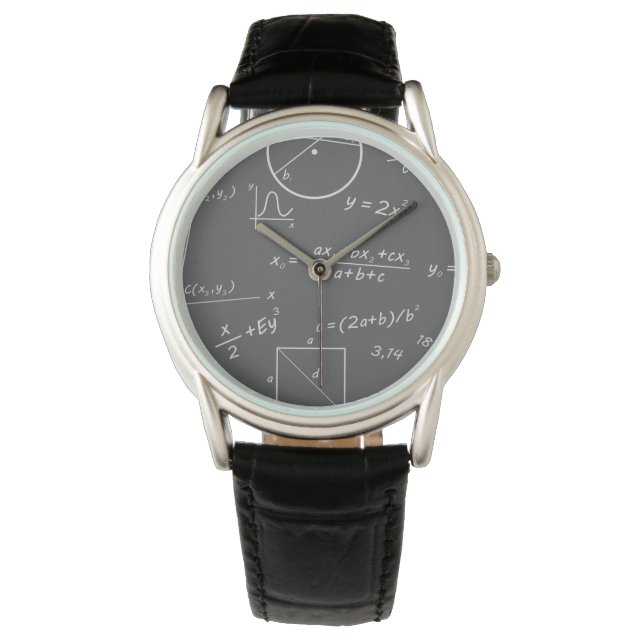 Math Classic Black Leather Watch (Front)