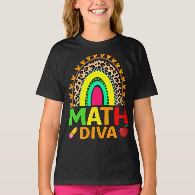 Math Diva Rainbow Leopard Back To School T-Shirt (Front)