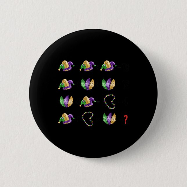 Math Equation Mardi Gras Beads Masks Teacher Stude Button (Front)
