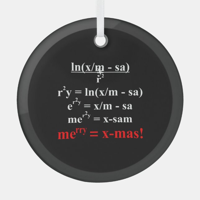 Math Equation Merry Christmas Glass Ornament (Front)