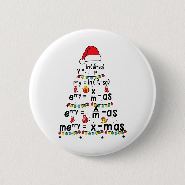 Math Equation Merry X-mas Funny Math Teacher Chris Button (Front)