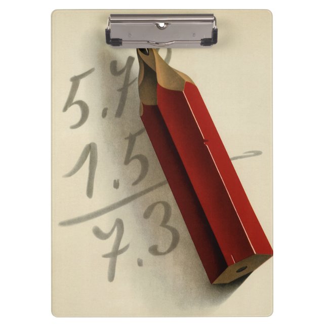 Math Equation with Red Pencil, Vintage Business Clipboard (Front)