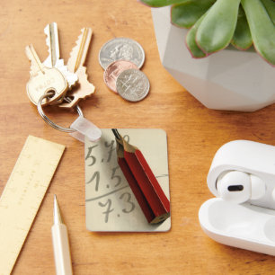 Math Equation with Red Pencil, Vintage Business Keychain