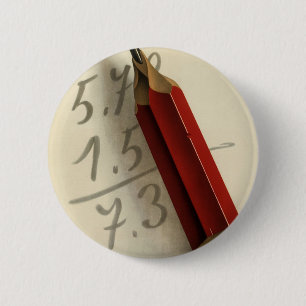 Math Equation with Red Pencil, Vintage Business Pinback Button
