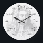 Math Equations and Notations Large Clock<br><div class="desc">Our math equation wall clock which features Sir Isaac Newton,  one of the two fathers of calculus,  is the perfect addition to any room! Add a name for a personal touch. Great teacher,  student,  engineer,  and math lover gift idea!</div>