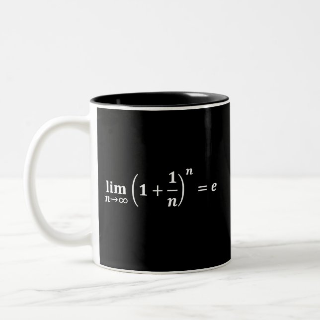 math equations: limit equals e: exponential Two-Tone coffee mug (Left)