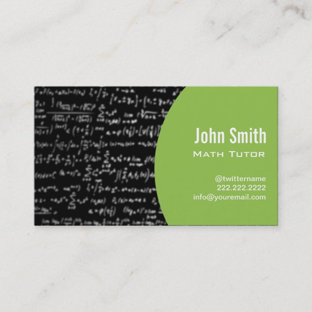 Math Equations Math Tutor Business Card (green) (Front)
