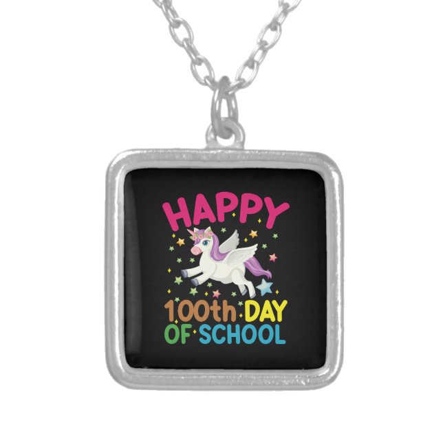 Math Formula 100 Days Of School Funny Math Teacher Silver Plated Necklace (Front)