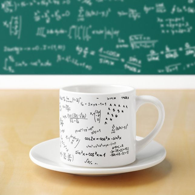 Math Formulas And Numbers Espresso Cup (Mathematics Formulas Equations And Numbers Espresso Cup With A Chalkboard Backdrop)