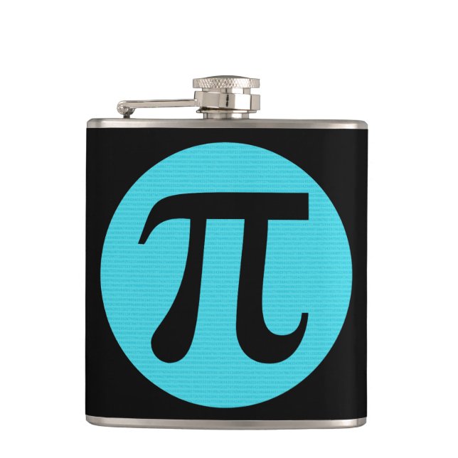 Math geek Pi symbol, blue on black Flask (Front)