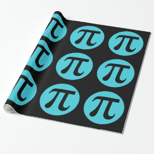 Math geek Pi symbol, blue on black Wrapping Paper