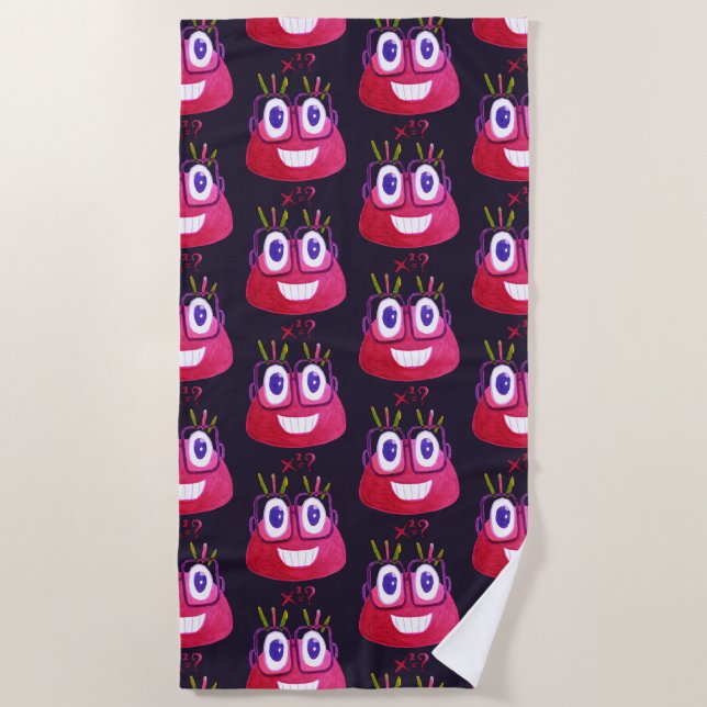 Math Geek Watercolor Candy Character Pattern Beach Towel (Front)