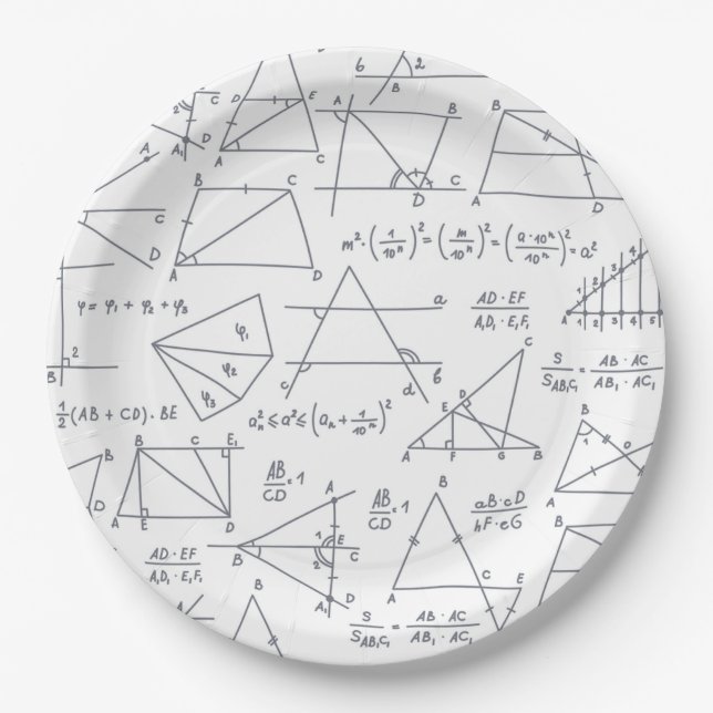 Math Hand Written Calculations Illustrations Paper Plates (Front)