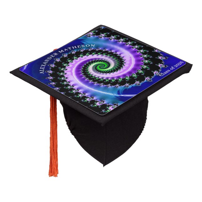 Math Inspired personalized Blue Fractal Graduation Cap Topper (Angled)
