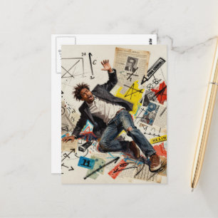 Math is Hard Man Mixed Media Collage Postcard