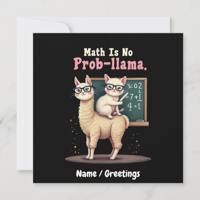 Math Is No Prob-llama Fun & Cute Math Inspiration Invitation (Front)