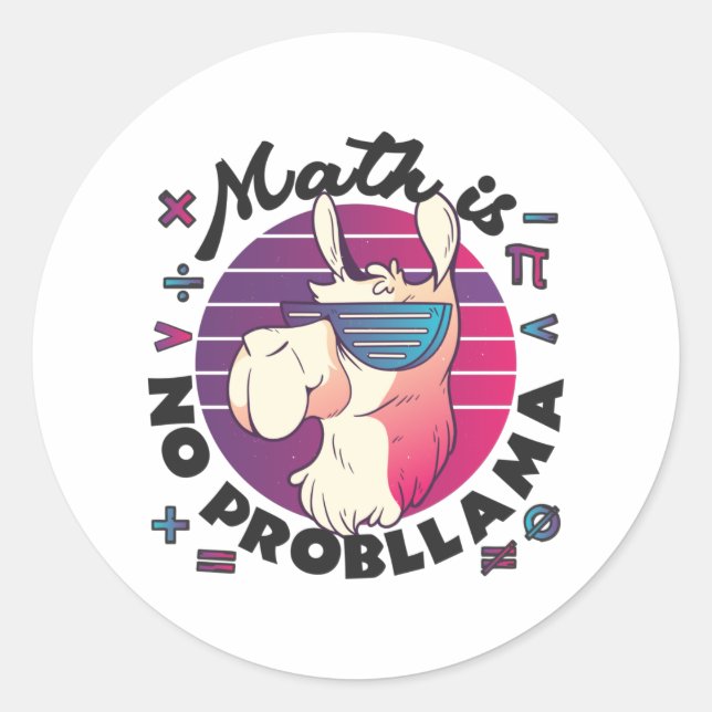 Math Is No ProbLlama Classic Round Sticker (Front)