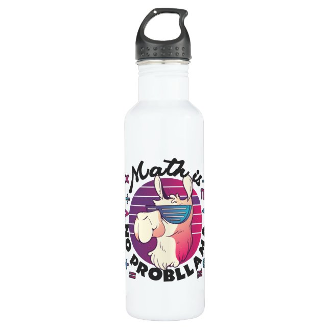 Math Is No ProbLlama Stainless Steel Water Bottle (Front)