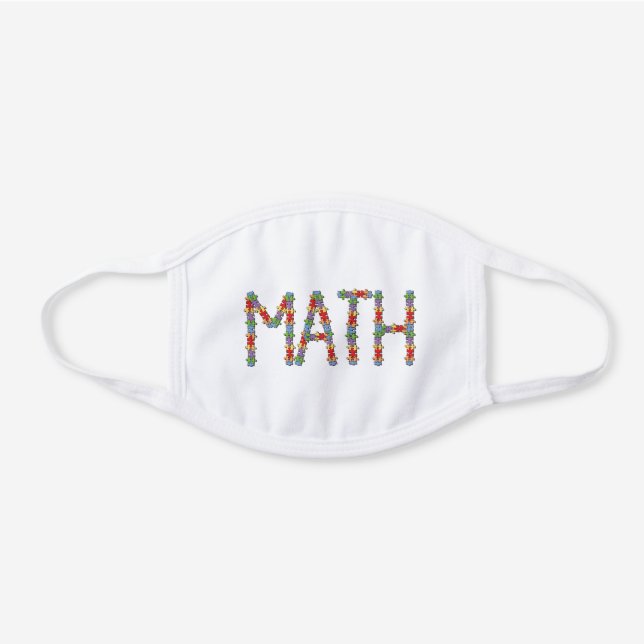 Math Jigsaw White Cotton Face Mask (Front)