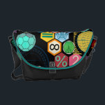 math love black messenger bag<br><div class="desc">colored hexagons with mathematical symbols, trigonometry computations and numbers</div>