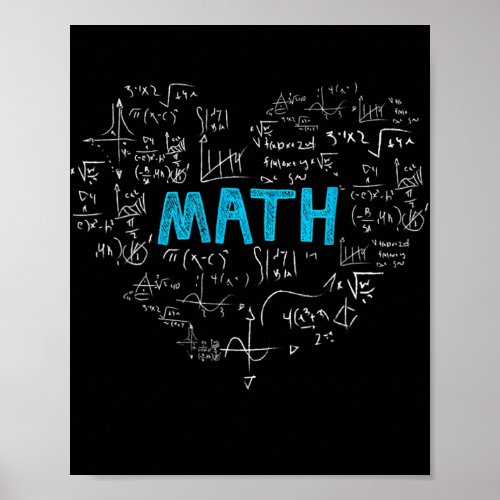 Math Lover Heart Mathematics Geek Kids Boys Men Poster