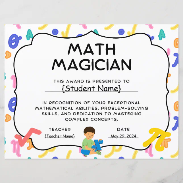 Magic Math Competition Poster Math Magician Student Recognition Award | Zazzle