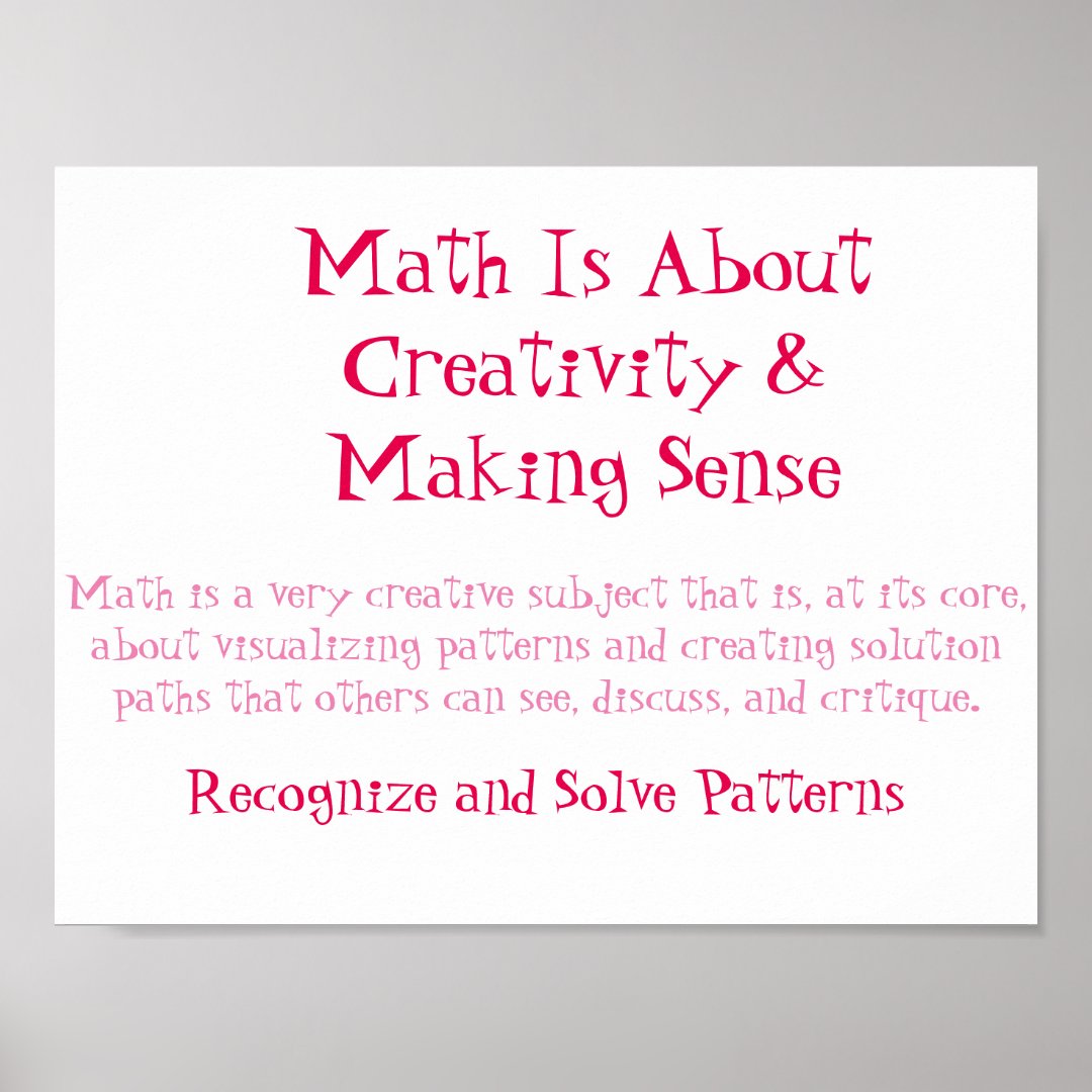 Math Mindsets Poster-Recognize and Solve Patterns Poster | Zazzle