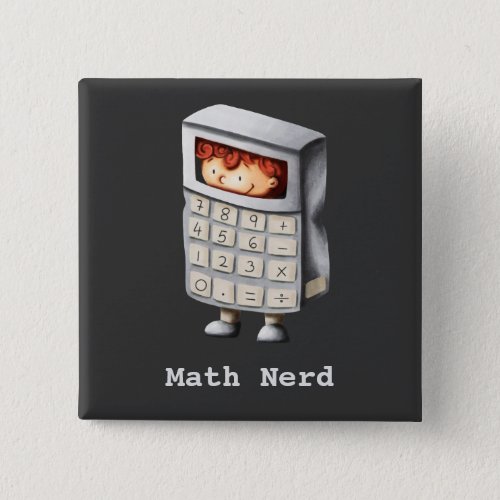 Math nerd cute boy in calculator costume black button