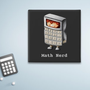 Math nerd cute boy in calculator costume black button