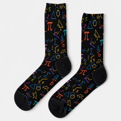 a pair of socks with an illustration of math symbols and equations