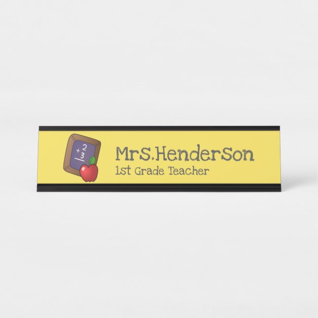 Math on Blackboard with Apple Teacher Desk Name Plate (Front)
