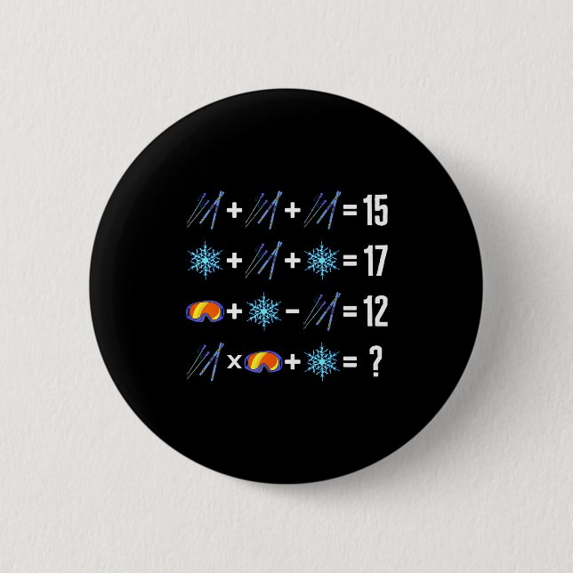 Math order of operation skiing snow flakes goggles button (Front)