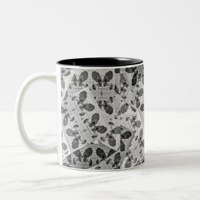 Math patchwork black and white Two-Tone coffee mug (Left)