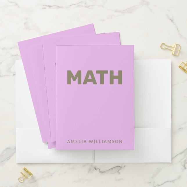 Math Personalized Name School Purple Lavender Pocket Folder (In Situ)